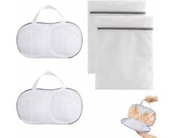 Set van 2 waszakken voor bh's en 2 netwaszakken - Ademend en duurzaam - Bescherming en organisatie voor lingerie en delicate kleding - Afmetingen: 34,5 cm en 40,5 cm