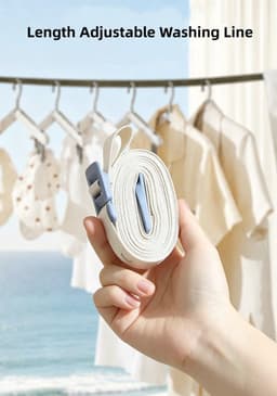 3,5 m verstelbaar putvrij nylon droogtouw met 6 klemmen, draagbaar buiten voor balkon, camping — thumbnail 4