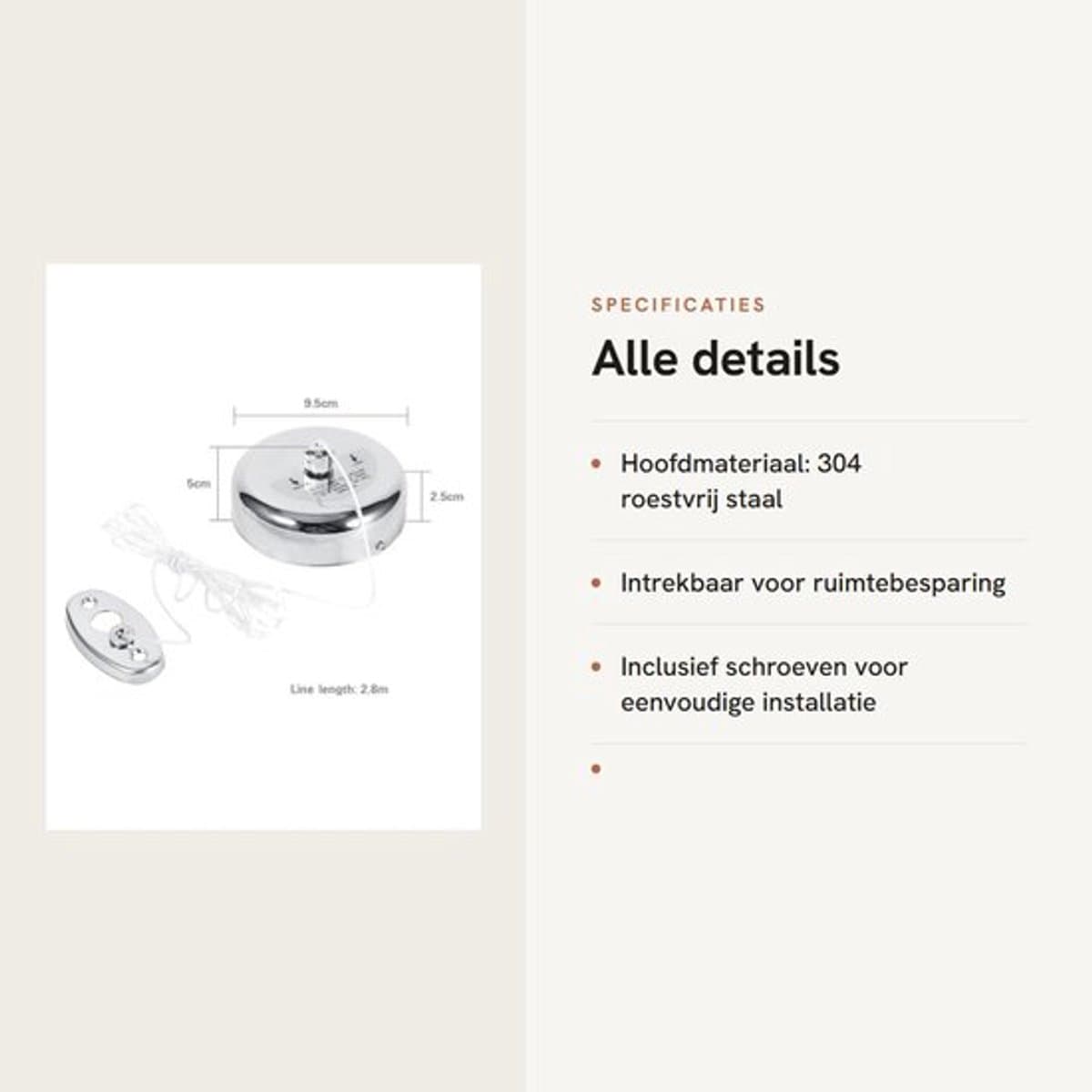 Dailygoods- Waslijndroger Roestvrij staal - Intrekbare Kledinglijn — afbeelding 1