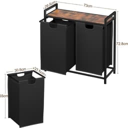 KLS® Wasmand 2 Vakken - Wasmand - Wasbox met 2 Vakken - Zwart - 73cm x 30cm x 73cm — thumbnail 5