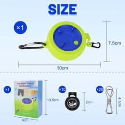 Waslijn, uittrekbaar campingaccessoires, 10 m waslijn, draagbaar reizen, badkamer, wasruimte — thumbnail 4