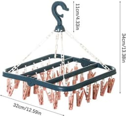 Sokkendroogrek, sokkendroogrek met 32 ​​clips voor ondergoed, sokken, duurzame plastic wasknijpers voor binnen- en buitengebruik — thumbnail 5