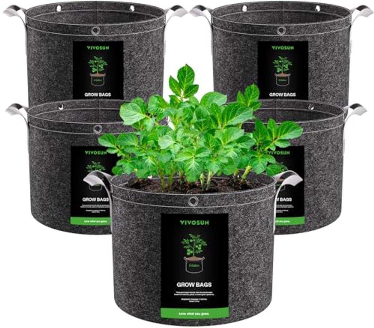 Kweekzakken 5-pack 20L - Dikke vliesstof met handgrepen voor aardappelen, tomaten en aardbeien — afbeelding 1