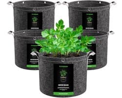 Kweekzakken 5-pack 20L - Dikke vliesstof met handgrepen voor aardappelen, tomaten en aardbeien