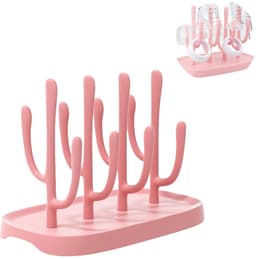 Droogrek voor babyflessen - Flessendroogrek - Draagbaar flessenrek - Uitneembaar - Droogrek met lekbak - Geschikt voor zuignappen, bekers en babyflessen en accessoires - Roze — thumbnail 1