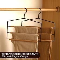 Broekrek van hout en metaal met meerdere lagen - Slank, elegant ontwerp - 2-pack - Ruimtebesparend - Meerdere hangers voor jeans, rokken, kleding, accessoires — thumbnail 4