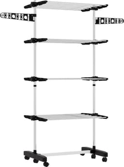 Pugsdrly Wasrek Wasdroger 5 niveaus, opvouwbaar, One-Click-systeem, 142 cm x 55 cm x 172 cm, zwart + zilver — thumbnail 5