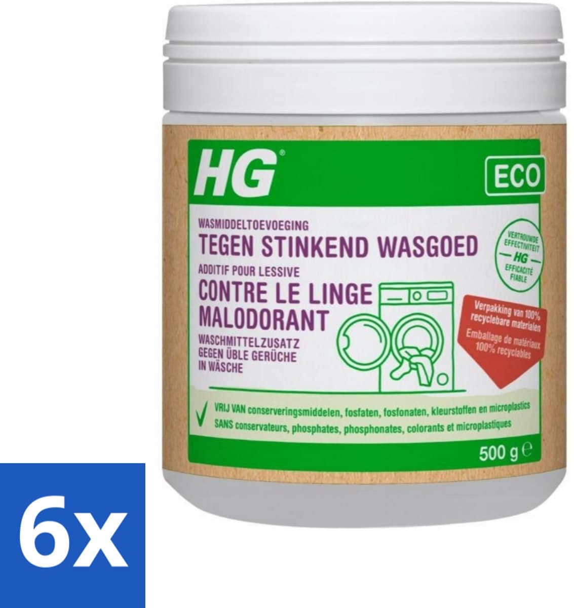 6 x HG Eco Wasmiddeltoevoeging tegen Stinkend Wasgoed 500 gr - Wasmiddel Toevoeging - Wasverzachter - Stinkend Wasgoed - Wasgeur - Ecologisch Wasmiddel — afbeelding 1