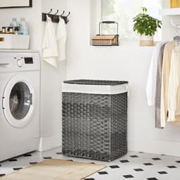 Wasmand – Handgeweven – Met deksel – 90 L – Polyrotan – Grijs — thumbnail 5