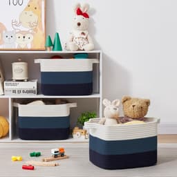 Opbergmand voor het organiseren, gevlochten manden voor opslag, rechthoekige decoratieve manden voor planken, kasten, speelgoed, boeken, kinderkamerorganizers - verpakking van 3 (blauw met kleurverloop) — thumbnail 3