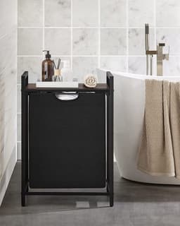 Wasmand 65 L - Zwart met Rustiek Blad, Opbergmand voor Wasgoed, Handdoeken of Speelgoed, 50x33x72 cm, Industriële Stijl — thumbnail 5