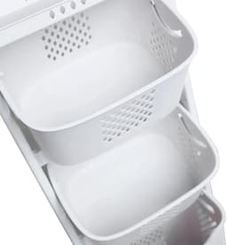 Rollende Waskar – Wasmand met 3 Vakken – 360° Wielen – Geventileerd – Ruimtebesparend – 3 x 25L – Wit — thumbnail 3