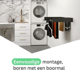 Wasophoogte® Wanddroogrek - Wandmontage Droogrek - Inklapbaar Droogrek - Muurdroogrek - Wasrek hangend - 120cm - 8,4m Drooglengte - Zwart — thumbnail 5