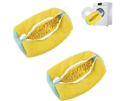 2 stuks - Schoenwaszak - Waszak - Met ritssluiting - 360° rondom reiniging – Geschikt voor sportschoenen, kleding - Machinewasbare waszak voor schoenen - 39*19 cm - Geel — afbeelding 1