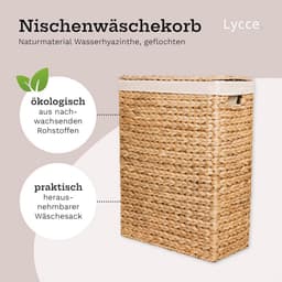 Wasmand met deksel - Ruim 58 liter - Handgeweven waterhyacint - Ruimtebesparend ontwerp voor smalle hoekjes — thumbnail 5