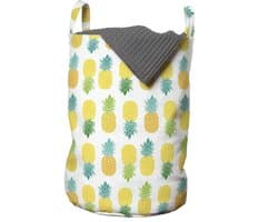 ABAKUHAUS Groen en geel waszak, Hawaïbladeren, wasmand met handgrepen, trekkoordsluiting voor wasserettes, 33 cm breed × 49 cm hoog, appelgroen en zeegroen