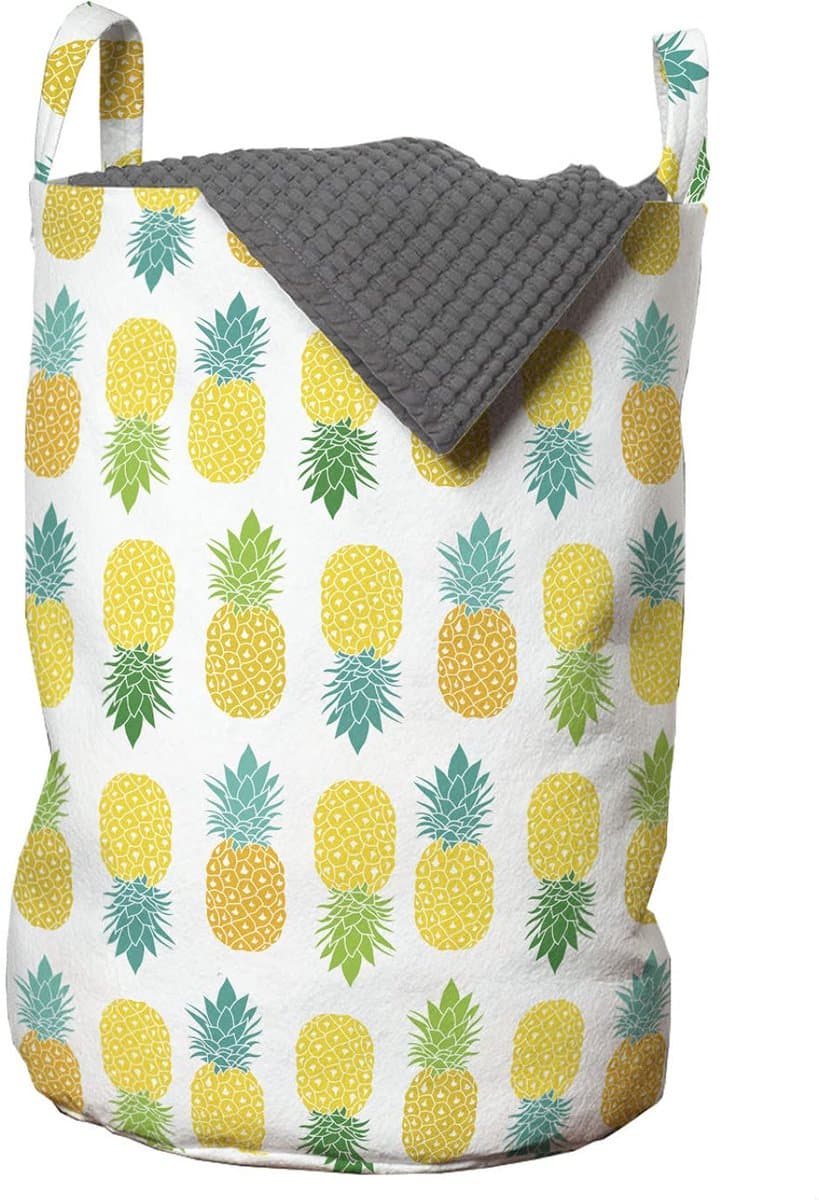 ABAKUHAUS Groen en geel waszak, Hawaïbladeren, wasmand met handgrepen, trekkoordsluiting voor wasserettes, 33 cm breed × 49 cm hoog, appelgroen en zeegroen — afbeelding 1