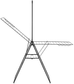 Novendo Goods – Uitschuifbaar hang-on droogrek 25 meter – Stevig opvouwbaar droogrek met extra hangerstang – Ruimtebesparend wasrek voor binnen & buiten – Mat zwart afwerking — thumbnail 4