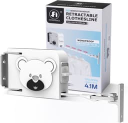 Wandgemonteerde intrekbare waslijn, 4,1 m lange uitschuifbare waslijn voor binnen en buiten, ABS+TPU+ALUMINIUM materiaal - wit — thumbnail 1