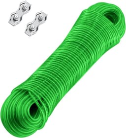Waslijn 30 m met stalen kern en 2 spanners - Extra sterk voor balkon en tuin - Draagvermogen 120 kg — thumbnail 1