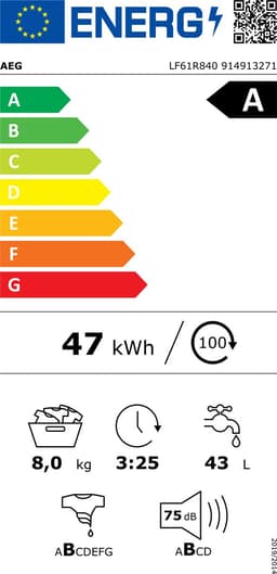 AEG LF61R840 6000 serie ProSense® - Wasmachine - Energielabel A - 1400 toeren - 8kg - NL/FR — thumbnail 2
