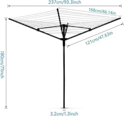 Roterende Waslijn - Kledingdroger - Buiten Drogen - 50 Meter Droogruimte - 4 Arm - Zwart — thumbnail 5