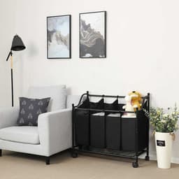 SONGMICS | XL Wassorteerder met 4 Waszakken |  Wasman Basket Op Wielen | Verrijdbare Wasmand met 4 uitneembare waszakken | Grote Wassorteer Mand | Afm. 87.5 x 38.5 x 81 Cm. | Kleur: ZWART — thumbnail 3