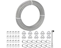 EGoods - Roestvrij stalen kabel 3mm 30m met oogjes en accessoires voor gordijntouw, klimhulp en waslijn