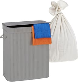 Wasmand 3 vakken - 105 l - opvouwbaar - bamboe - grijs — thumbnail 5