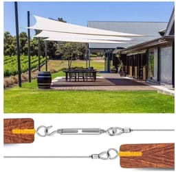 30 meter Seilspannmarkise Compleetset, PVC-beschicht draad 2 mm met roestvrij staal, waslijn voor buiten met 5 spanklemmen en 10 grondankers — thumbnail 2