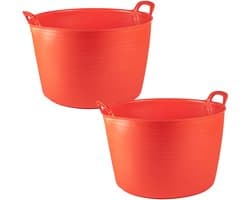 Plasticforte Flexibele kuip of emmer - 2x - rood - 75 liter - stevig kunststof - 58 x 55 cm - Afvalbak - Wasmand - Opbergmand - Extra groot