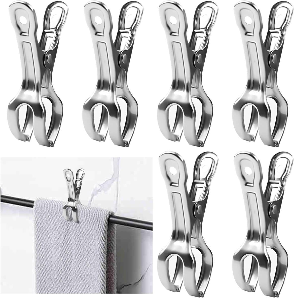 Allecto Plus - 6 stuks Strandhanddoekclips 85 cm - Roestvrij Staal - Windbestendig - Wasknijpers voor Strandlakens - Kleding - Tapijt — afbeelding 1