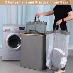 RFWR® Grote Wasmand met 2 Compartimenten en Deksel - 150 Liter, Opvouwbaar en Wasbaar — thumbnail 5