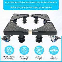 Fleau Home Wasmachine Verhoger PRO - Max 500KG - Met Wielen - Verstelbaar - Droger, Koelkast Kast - Meubelroller - Stapelkit - Opbouwmeubel - Zwart — thumbnail 4