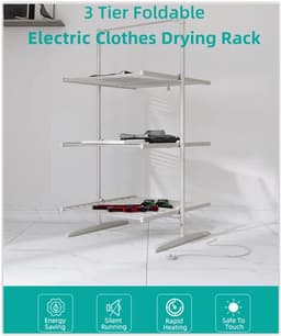 RFWR® Opvouwbaar Elektrisch Droogrek met 3 Etages - 300 Watt Verwarmd Droogrek — thumbnail 4