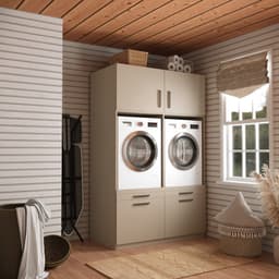 Wasophoogte® Wasmachine Kast Brugge - Wasmachine verhoger - Wasmachine ombouw - 700(D)*1330(B)*2110(H) mm - Taupe — thumbnail 5