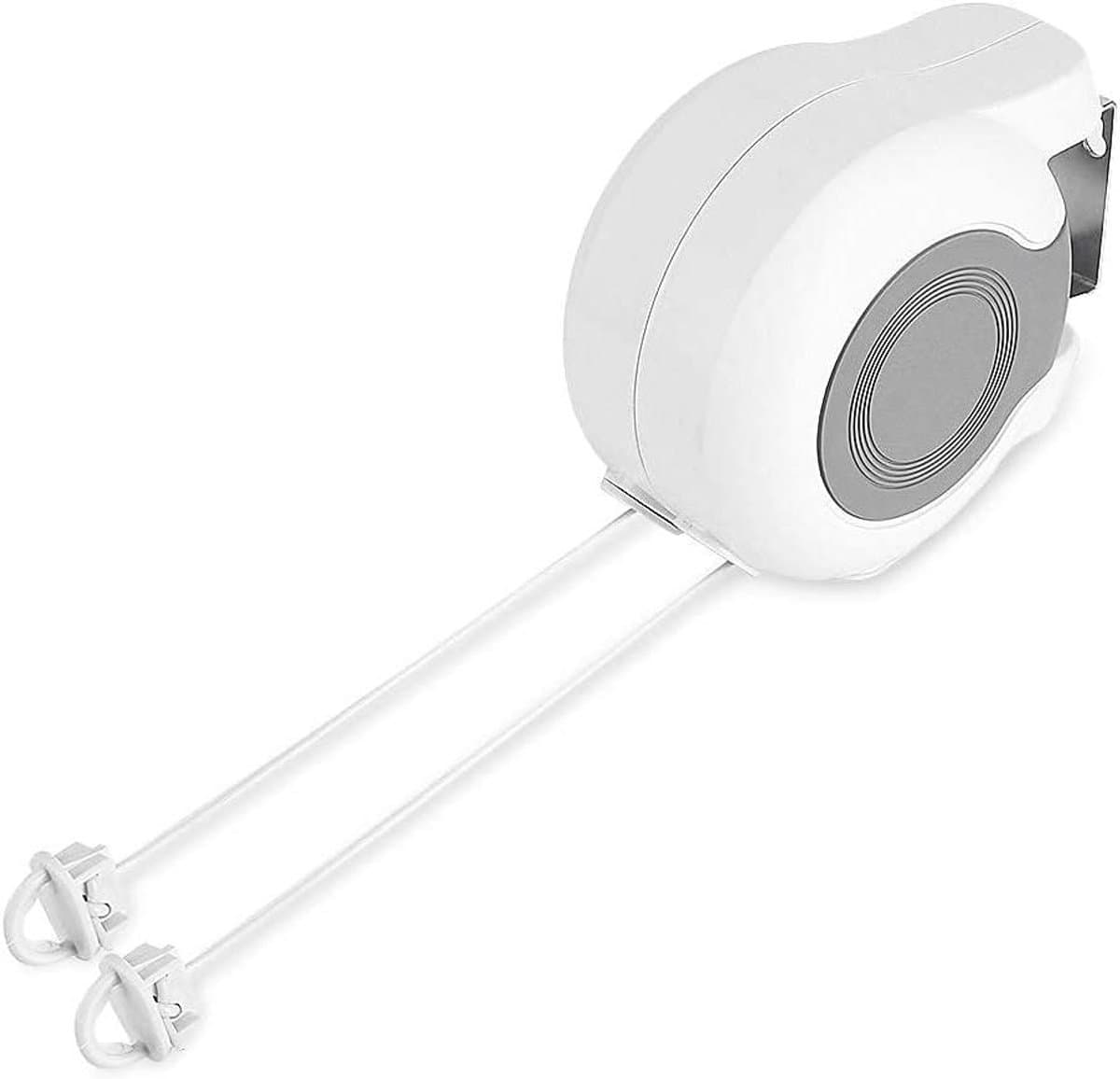 Allecto Plus - Intrekbare waslijn automatisch rolsysteem voor binnen en buiten - PVC waslijnkit - Wandgemonteerde waslijn - 2 x 42 voeten - Wit [& meer zoekwoorden toevoegen voor SEO] — afbeelding 1