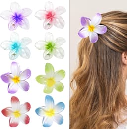 Inovra Plus - Bloem Klauw Clips, Anti-slip Design, Hawaiiaanse Stijl, Medium Grootte, 8 Stuks in 8 Kleuren - Voor Dames met Diverse Haardiktes — thumbnail 1
