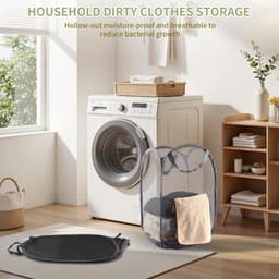 Opvouwbare wasmand in 3-pack - Opbergmand voor kleding - 2 zwarte, 1 grijze mesh - 36x36x58cm pop-up met handvat - Opbergmand voor vuile was voor badkamer, kamperen, reizen - Draagbaar en ruimtebesparend - met zijvakken — thumbnail 3