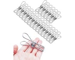 40 stuks kleine wasknijpers van roestvrij staal - Duurzame multifunctionele wasknijpers van draad - Hangerclips voor huishoudelijk gebruik - Geschikt voor wasgoed, thuis, keuken, buitenreizen, kantoor
