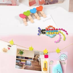 150 Stuks Mini Houten Klemmetjes (Hart, Ster, Bloem) met Jute Touw - Decoratie Clips voor Foto's en Kaarten — thumbnail 3