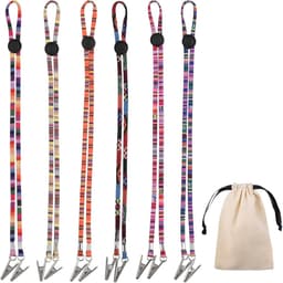 7 stuks grove katoenen slabbetjesclips in folkloristische stijl, verstelbare slabbetjeshouder, servettenketting voor tandartsen met koord, geschikt voor ouderen, volwassenen, patiënten, handdoeken, restaurant, reizen — thumbnail 1