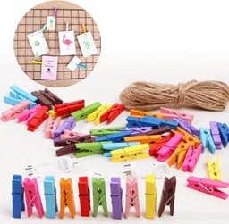 50 Houten Knijpers Set, Gekleurde Mini Waslijnprikkers voor Foto's en Knutselen — thumbnail 5