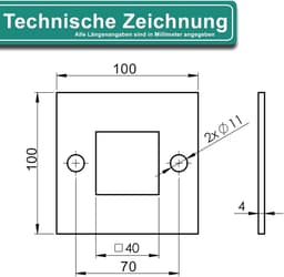Grondanker Plaat - Vierkante Buizen Bevestiging - Stabiele Verankering - Roestvrij Staal V2A - 40x40x2 mm - Metaal — thumbnail 3