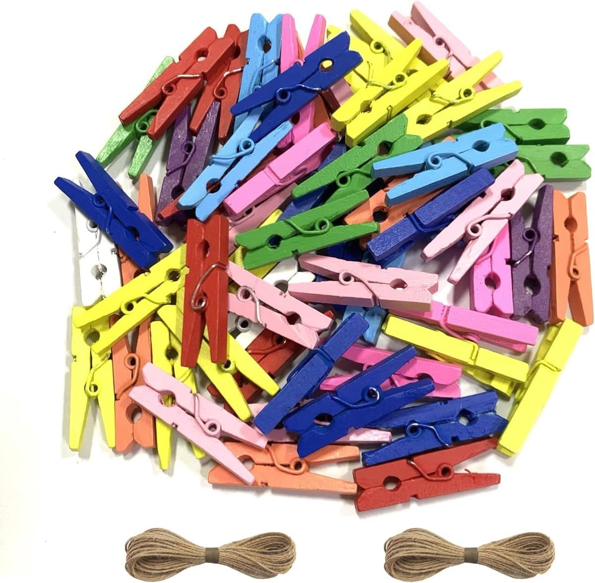 Houten Wasknijpers - Kleurrijke Clips - Foto's Ophangen - 200 Stuks Set - 48 cm Lengte - Regenboog Kleuren — afbeelding 1