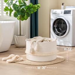 Geweven Opbergmand - Wasmand - Opbergmand - Wasmanden - Multifunctionele Katoenen Touw Mand voor Dekens, Speelgoed of Was - 50 x 50 x 33 cm — thumbnail 2