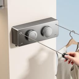 Intrekbare Dubbele Waslijn voor Binnen en Buiten - Uitschuifbaar RVS Waslijnen met Anti-Doorzak Mechanisme — thumbnail 1