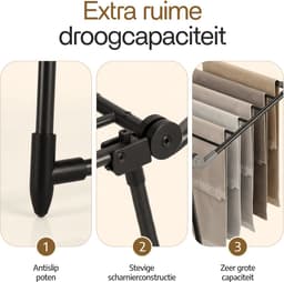 Meisterhome® – Uitschuifbaar Zwart Wasrek - Droogrek – Extra Groot & Inklapbaar Droogrek – 25 m Drooglengte – Stevig Carbonstaal – Tot 30 kg Wasgoed — thumbnail 4