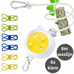 HEM Uittrekbare Waslijn 8 Meter – Oprolbaar & Draagbaar – Met 6 Klemmen – Camping & Reizen – Caming Waslijn — thumbnail 1