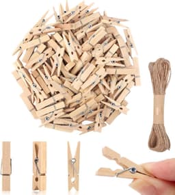 Houten knijpers - 100 stuks - 3,5 x 0,7 cm - jute koord - natuurlijk hout - decoratieve knijpers voor foto's en ansichtkaarten. — thumbnail 1